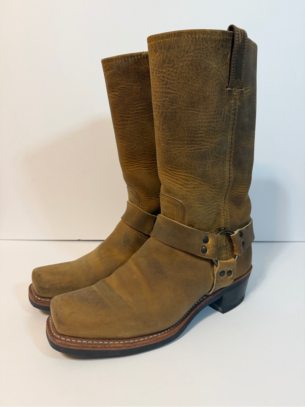 Frye Women's Leather Harness Western Boots US Size 9.5 brown distressed leather - Picture 2 of 13